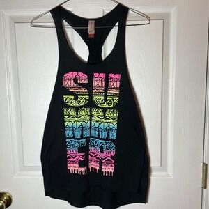 No Boundaries Black Racerback Tank‎ Top Tribal Neon Summer Sleeveless